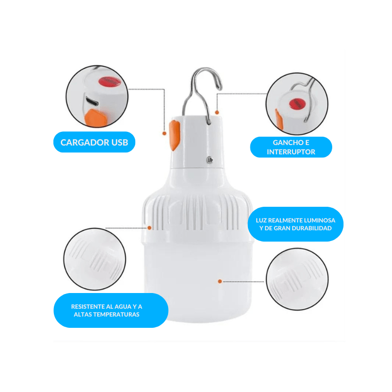 Foco Recargable 10W Blanco Frío 65K Con Gancho - Wattko