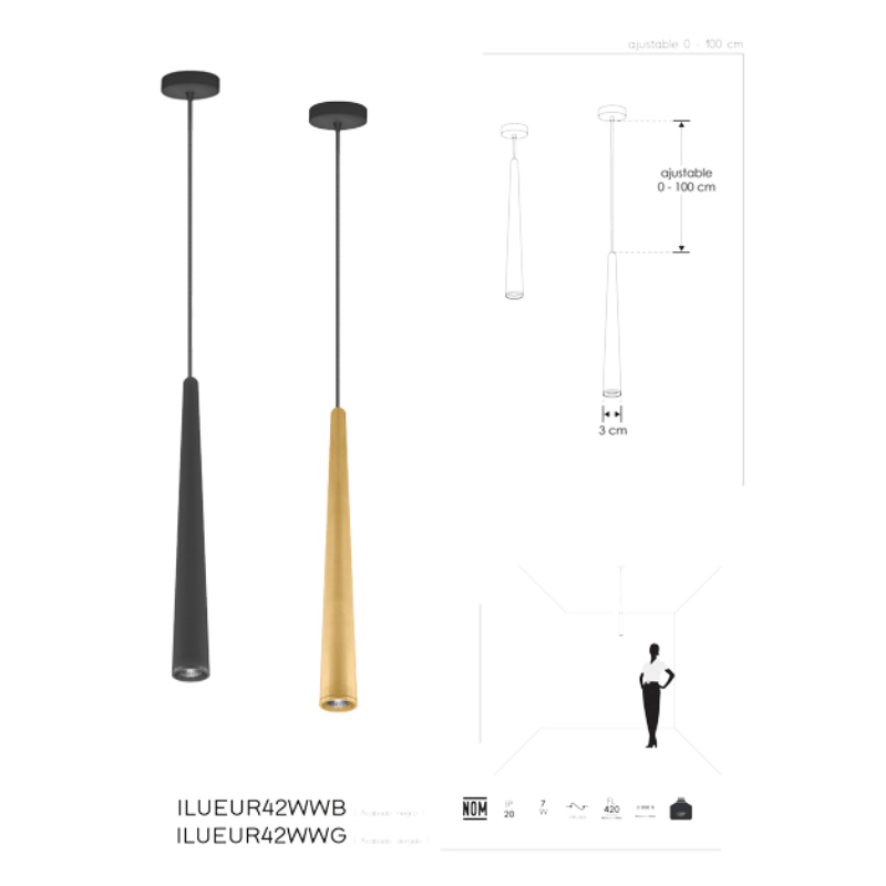 Luminaria de LED para suspender en techo color Negro 3000k IP20 - Wattko