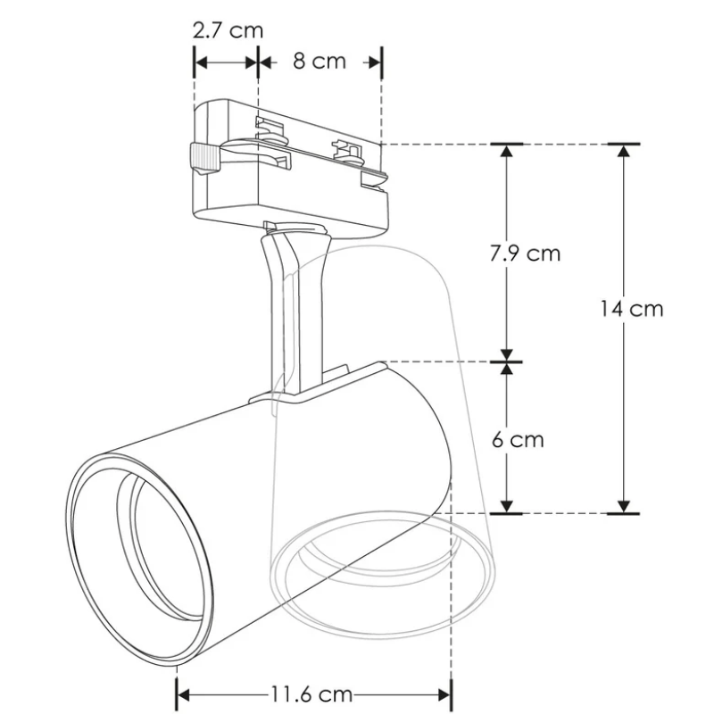 Luminario para riel electrificado compatible con lámpara tipo dicroica GU10 - Wattko