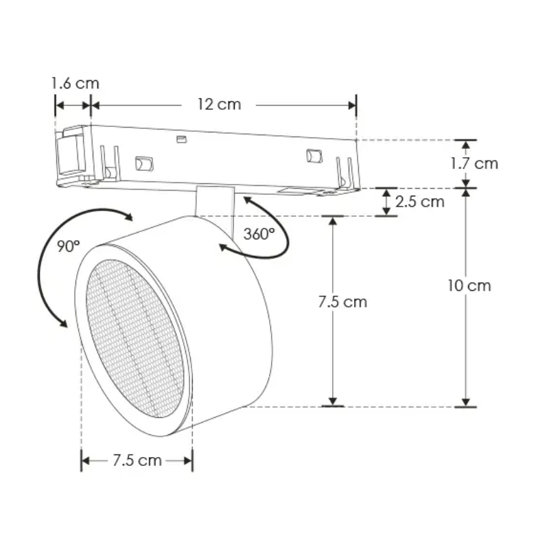 Luminario para riel magnético, Blanco Cálido 7W UGR 19 Atenuable - Wattko