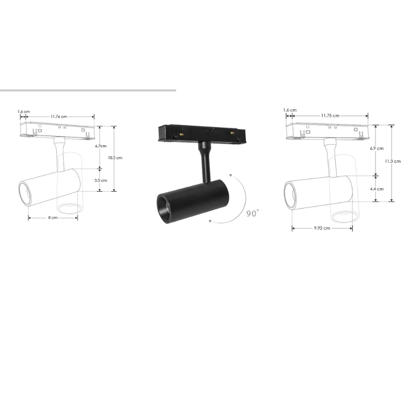 Luminario para riel magnético tipo spot dirigible 7W 48V IP20 Atenuable Negro - Wattko