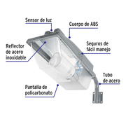 Luminario suburbano de ABS 45 W sensor de luz, con lámpara - Wattko
