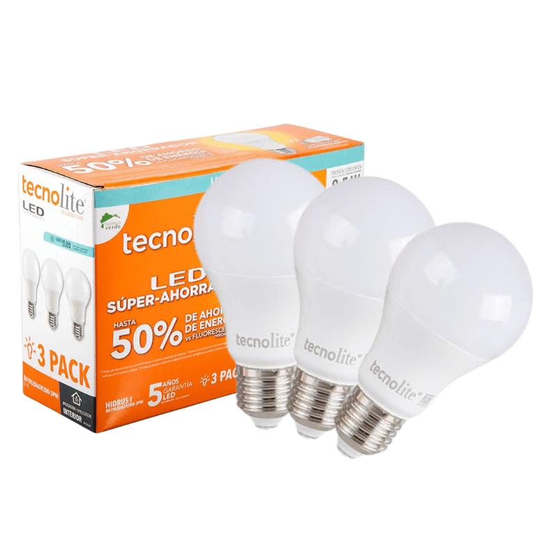 3 Pack Foco Globo LED A19 8.5W Base E27 Blanco Frío 65K Interior IP20 - Wattko
