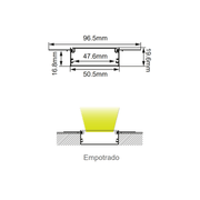 3M Perfil De Aluminio Con Mica Blanca Para Plafón Empotrar 50.5X19.6MM - Wattko