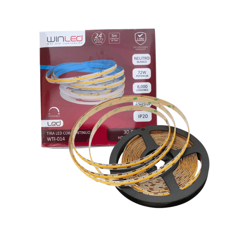5M Tira LED COB 24V 4000K Blanco Neutro 10W Metro - Wattko