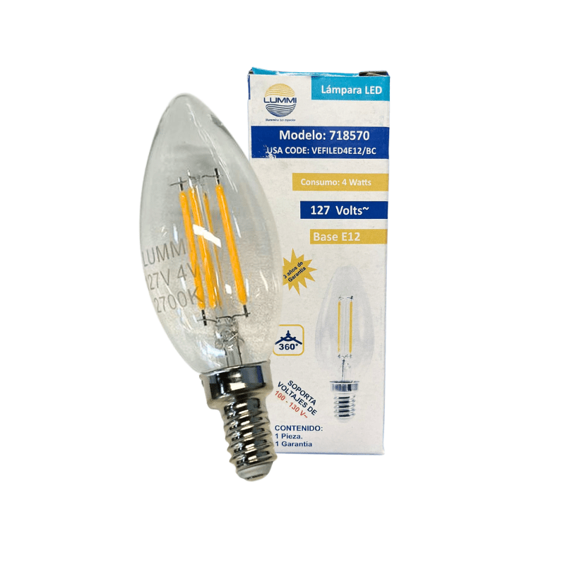 Foco Vintage LED E12 Tipo Vela 127V Cálido 2700K - Wattko