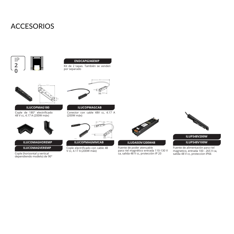 Kit Riel Magnetico Empotrar Negro 3 metros 48V - Wattko