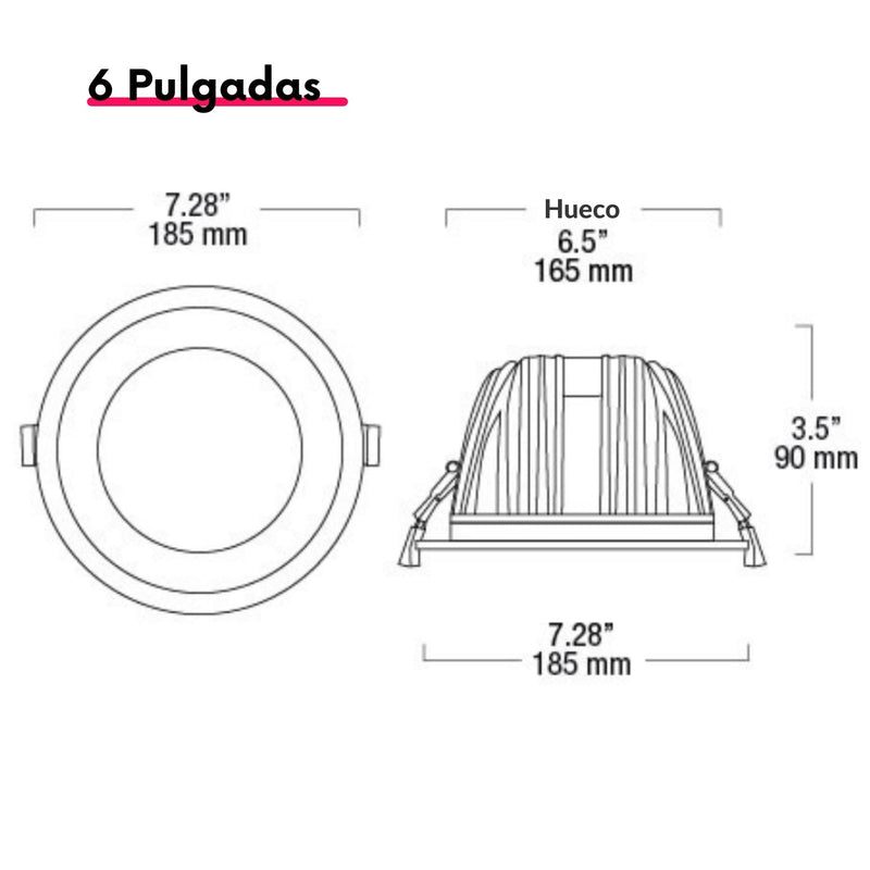 Lampara De Techo LED Atenuable De 6", 20W De Alta Potencia Fondo Blanco - Wattko