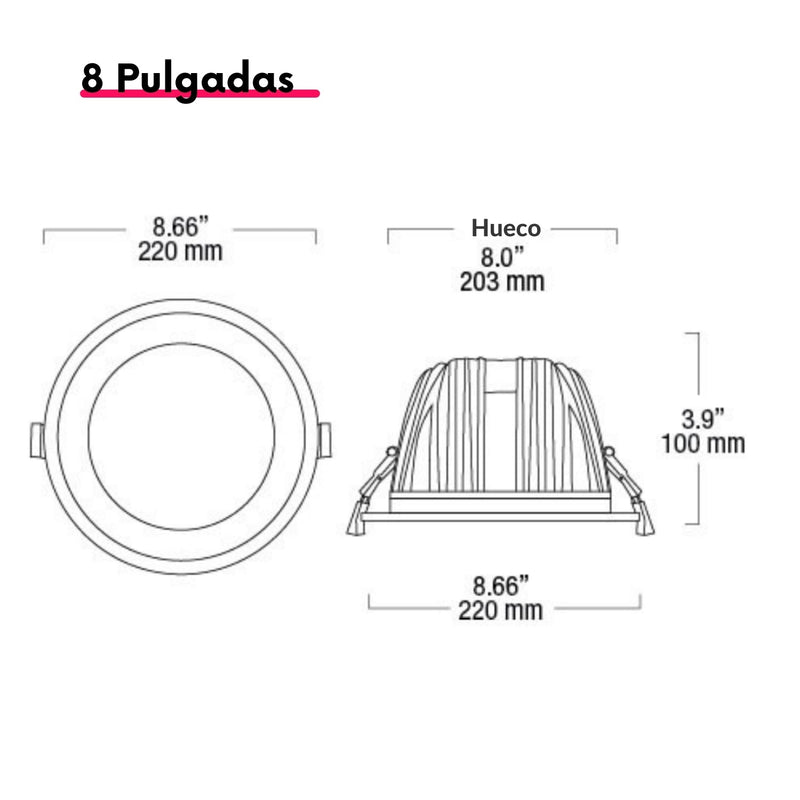 Lampara De Techo LED Atenuable De 8", 30W De Alta Potencia Fondo Blanco - Wattko