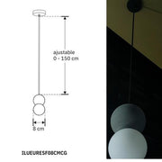 Lampara LED Colgante Esferica Concreto y Cristal Con Diametro de 8 cm y 12 cm - Wattko