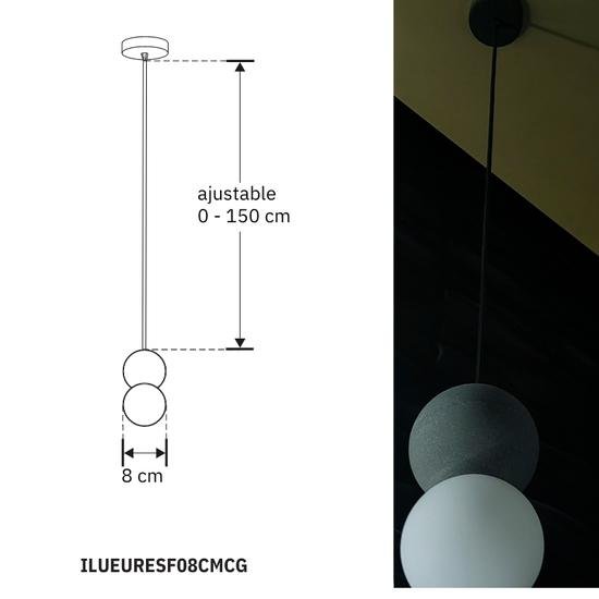 Lampara LED Colgante Esferica Concreto y Cristal Con Diametro de 8 cm y 12 cm - Wattko