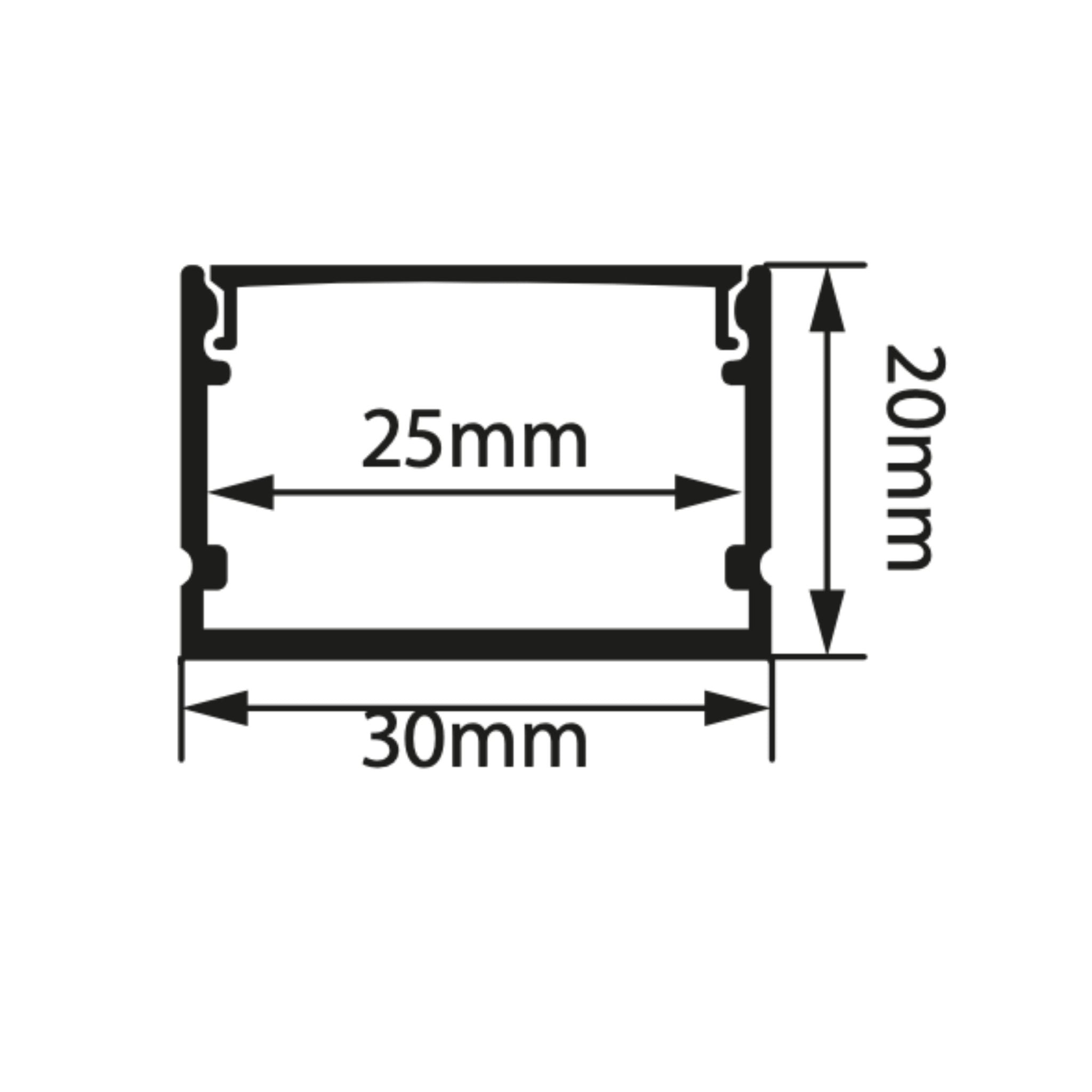 Perfil Aluminio 3020/B Empotrar o Sobreponer 30X20MM - Wattko