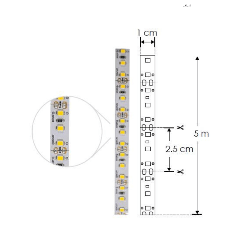 Rollo 5M Tira 2835 Blanco Cálido 2700K 120 LEDs Metro, Uso Interior - Wattko